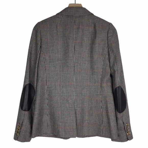J CREW Jacket Blazer Wool Glen Plaid Houndstooth Check Brown Beige Red Size 8 - Picture 3 of 12